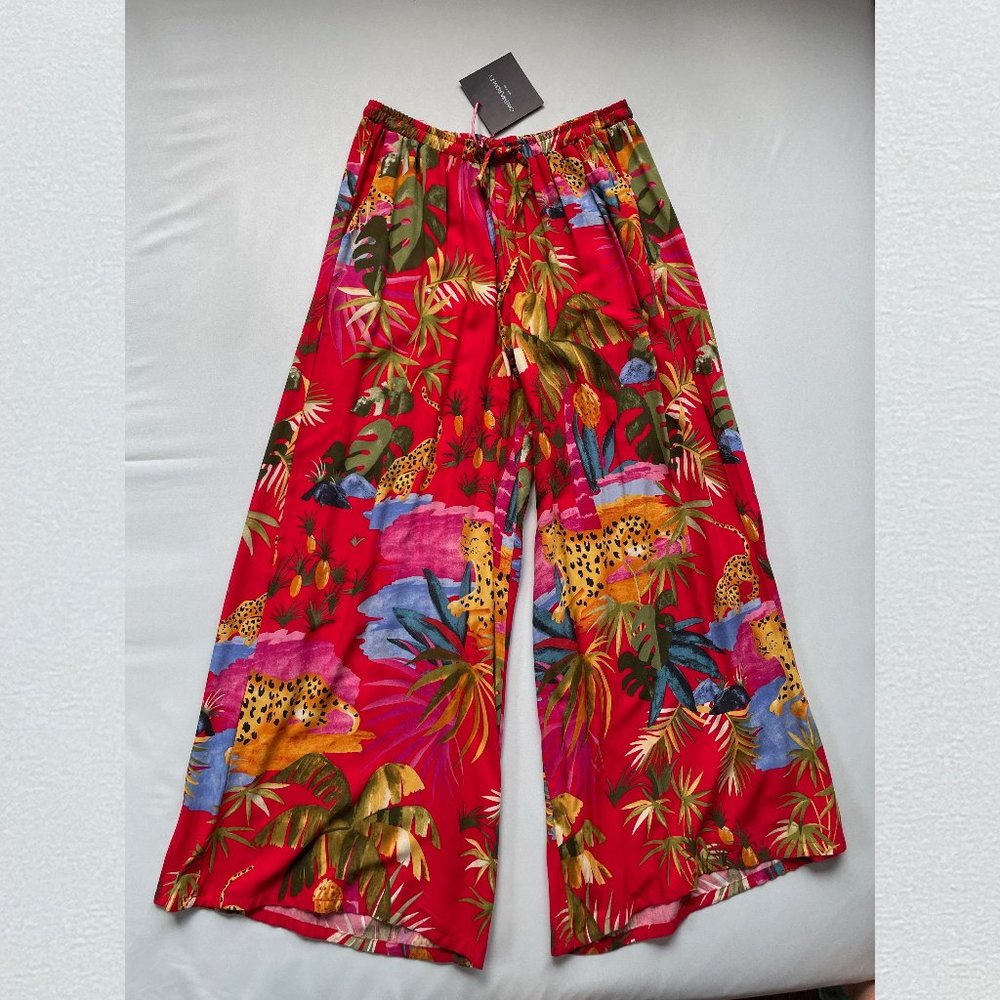 Cynthia Rowley Red Jaguar Print Palazzo Pants NWT
